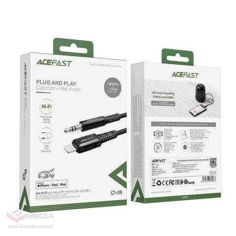 Acefast kabel audio MFI Lightning - 3,5mm mini jack (męski) 1,2m, AUX czarny (C1-06 black)