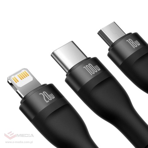 Baseus Flash Series II kabel USB Typ C / USB Typ A - USB Typ C / Lightning / micro USB 100 W 1,2 m czarny (CASS030101)