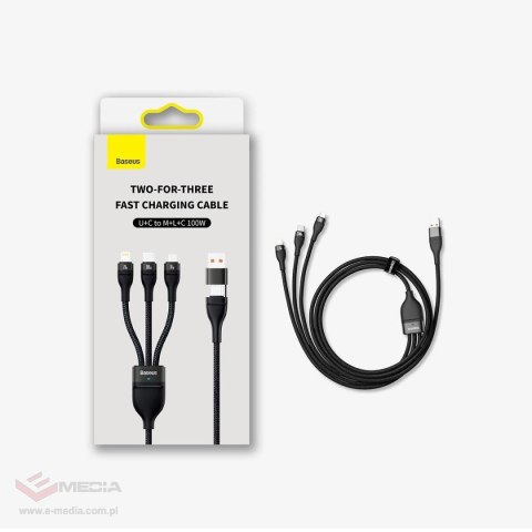 Baseus Flash Series II kabel USB Typ C / USB Typ A - USB Typ C / Lightning / micro USB 100 W 1,2 m czarny (CASS030101)