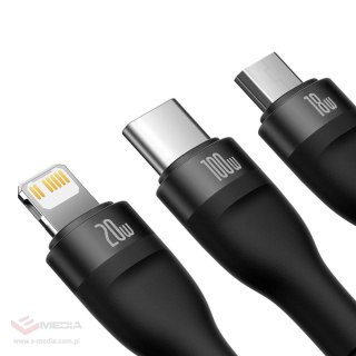 Baseus Flash Series II kabel USB Typ C - USB Typ C / Lightning / micro USB 100 W 1,5 m czarny (CASS030201)