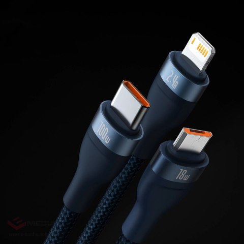 Baseus Flash Series II kabel USB - USB Typ C / Lightning / micro USB 100 W 1,2 m niebieski (CASS030003)