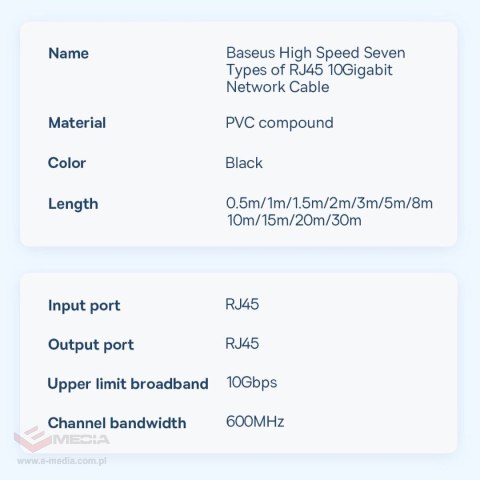Baseus Speed Seven szybki kabel sieciowy RJ45 10Gbps 15m czarny (WKJS010801)