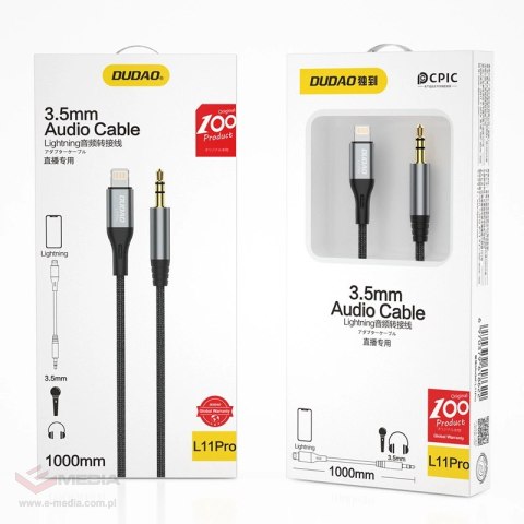 Dudao kabel audio Lightning - mini jack 3.5mm 1m szary (L11PRO)