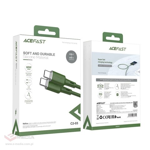 Kabel Acefast C2-03-C-C USB-C - USB-C PD QC 60W 3A 480Mb/s 1,2m - zielony