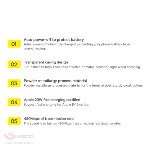 Kabel Baseus CATS000003 Lightning - USB-C 20W 480Mb/s 1m - niebieski