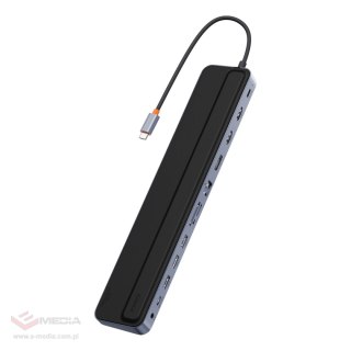 Baseus EliteJoy Gen2 uniwersalny HUB USB 12w1 z kablem USB-C 25cm podstawka pod notebook USB-A / USB-C / DP / HDMI / SD / TF / R