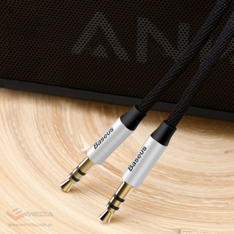 Baseus Yiven M30 kabel audio stereo AUX 3,5 mm męski mini jack 1,5m srebrno-czarny (CAM30-CS1)