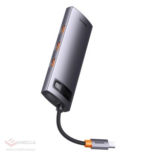 HUB 8w1 Baseus StarJoy USB-C do USB-C PD / 3x USB-A / HDMI / RJ-45 / SD TF - szary