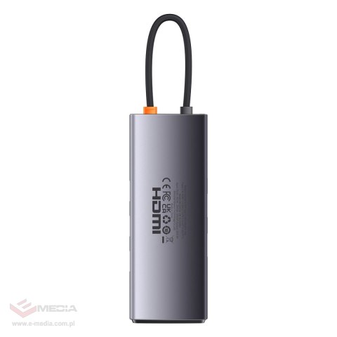 HUB 8w1 Baseus StarJoy USB-C do USB-C PD / 3x USB-A / HDMI / RJ-45 / SD TF - szary