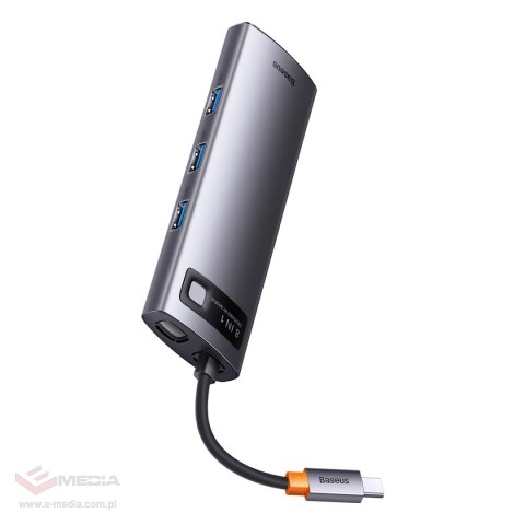 HUB Baseus Metal Gleam 8w1 USB-C - HDMI / 3x USB 3.2 / PD / czytnik kart SD, TF / VGA - szary