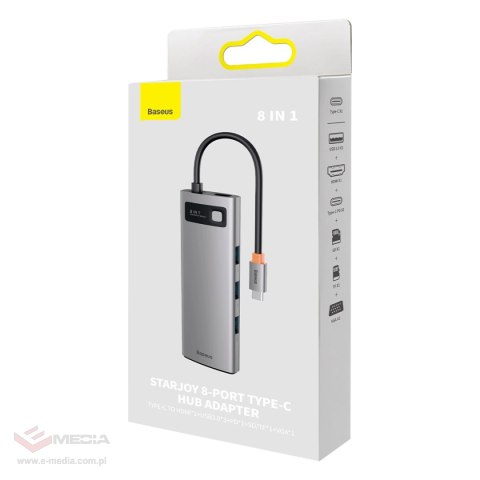 HUB Baseus Metal Gleam 8w1 USB-C - HDMI / 3x USB 3.2 / PD / czytnik kart SD, TF / VGA - szary