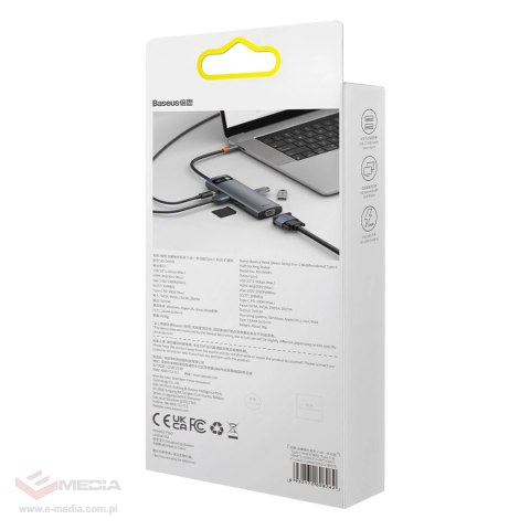 HUB Baseus Metal Gleam 8w1 USB-C - HDMI / 3x USB 3.2 / PD / czytnik kart SD, TF / VGA - szary