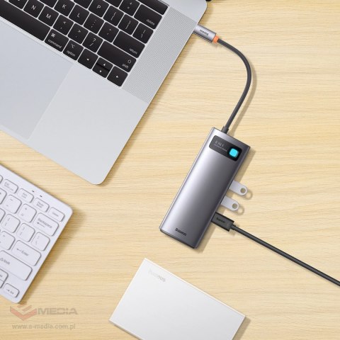 HUB Baseus Metal Gleam 8w1 USB-C - HDMI / 3x USB 3.2 / PD / czytnik kart SD, TF / VGA - szary