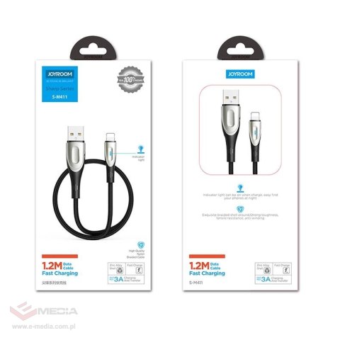 Kabel Joyroom Sharp Series S-M411 USB-A / Lightning 3A 1.2m ze wskaźnikiem ładowania - czarny