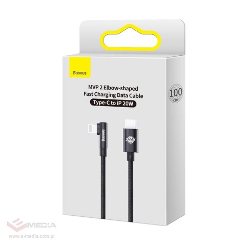 Kabel Baseus CAVP000201 kątowy Lightning - USB-C 20W 480Mb/s 1m - czarny