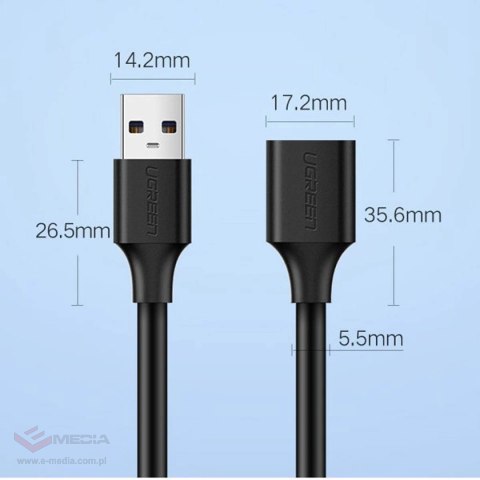 Ugreen kabel przedłużacz przejściówka USB-A (męski) - USB-A (żeński) USB 3.0 5Gb/s 0.5m czarny (US129)