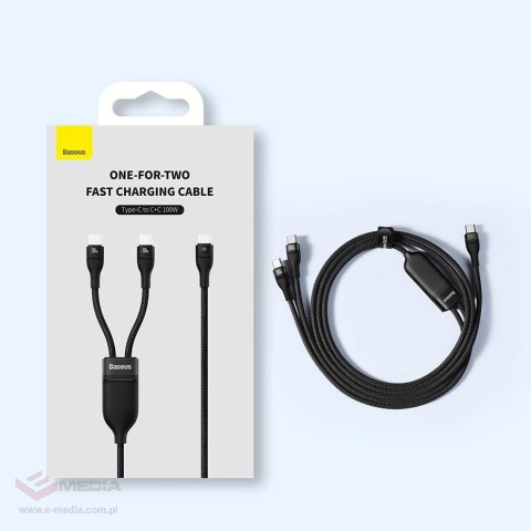 Baseus Flash Series Ⅱ kabel do szybkiego ładowania 2w1 USB-C - 2xUSB-C 100W 1.5m czarny