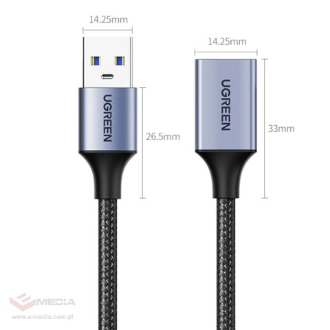 Ugreen kabel przedłużacz adapter USB (męski) - USB (żeński) 3.0 5Gb/s 0.5m szary (US115)