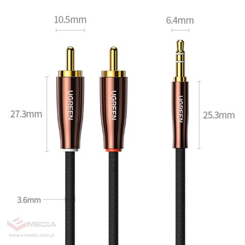 Ugreen kabel przewód audio 3,5 mm mini jack (męski) - 2RCA (męski) 2m miedziany (AV170)