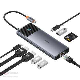 HUB 10w1 Baseus Metal Gleam II USB-C - HDMI 4K 120Hz / HDMI 4K 60Hz / USB-A 3.2 / 2x USB-A / USB-C 3.2 / RJ45 / czytnik SD, TF /