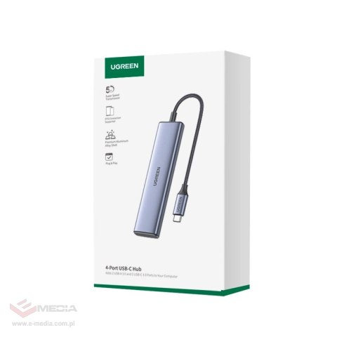 HUB USB-C - 2 x USB-A / 2 x USB-C 20 cm Ugreen CM473 - szary