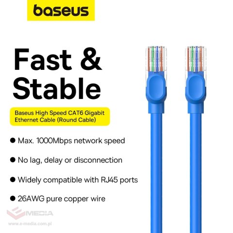 Kabel Ethernet Baseus High Speed Cat 6 RJ-45 1000Mb/s 5m okrągły - niebieski