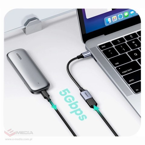 Kabel USB C (męski) - USB (żeński) 3.0 OTG 0.15m Ugreen US378 - czarny