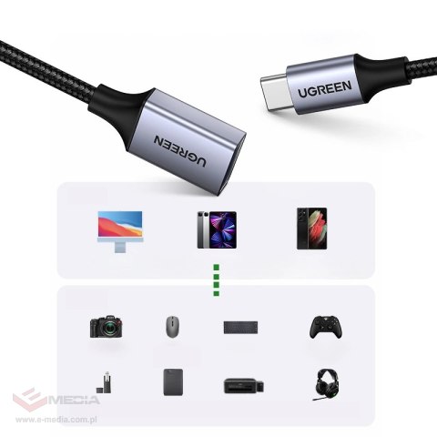 Kabel USB C (męski) - USB (żeński) 3.0 OTG 0.15m Ugreen US378 - czarny