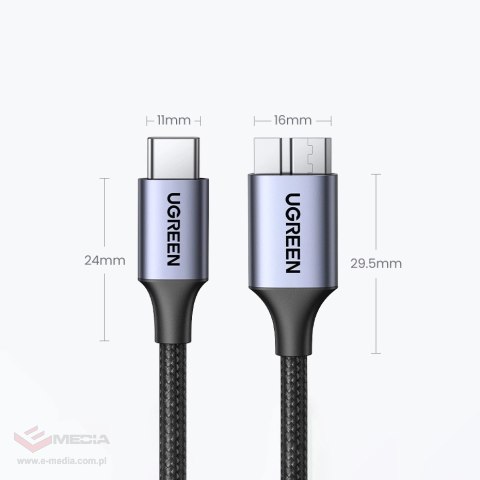 Kabel USB C / micro USB-B 3.0 Ugreen US565 5Gb/s 3A 1m - szary