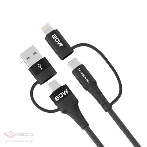 Kabel Wozinsky WNBAA 4w1 2x USB-C 1x USB-A 1x Lightning 60W 1 m - czarny