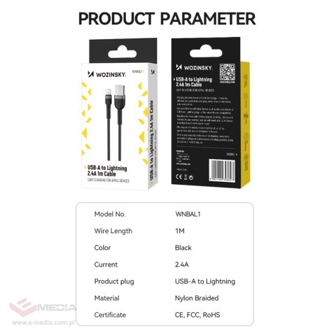 Kabel Wozinsky WNBAL1 USB-A / Lightning 2.4A 1 m - czarny