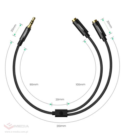 Kabel słuchawkowy Ugreen AV123 minijack 3.5 mm (męski) - 2x minijack 3.5mm (żeński) - czarny
