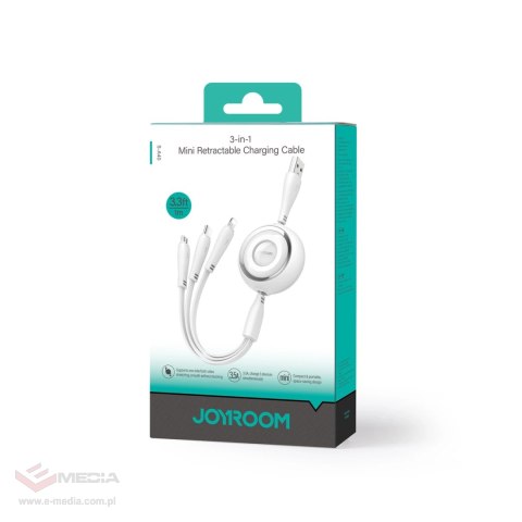 Kabel Joyroom Colorful Series S-A40 zwijany 3w1 USB-A - USB-C / Lightning / micro USB 1m - biały