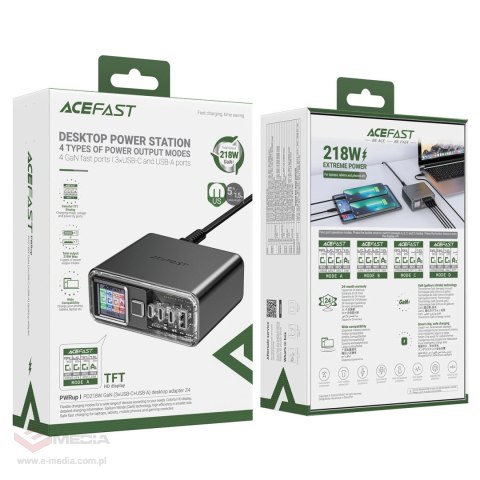 Wielofunkcyjny adapter Acefast Z4 PD 218W GaN 3 x USB-C + USB-A z 4 portami - szary