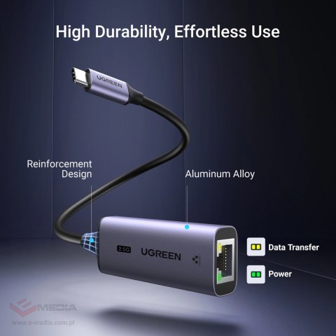 Adapter Ugreen CM648 USB-C do RJ45 Ethernet 2.5G - szary