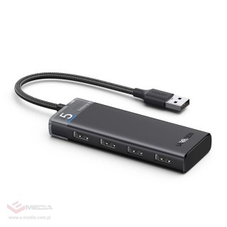 HUB Ugreen CM653 z 4 portami USB-A i kablem zasilającym USB-A - czarny