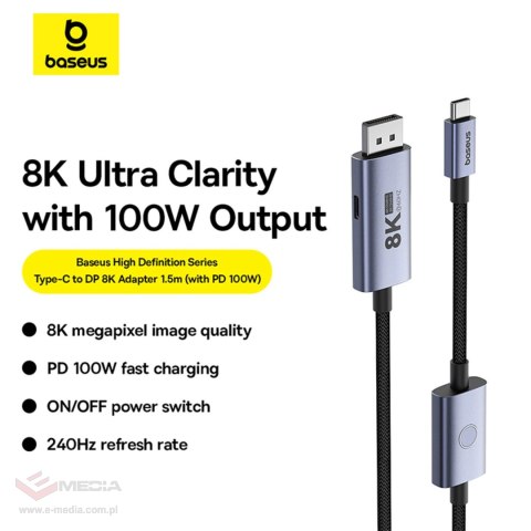 Kabel Baseus High Definition Series BS-OH139 USB-C / DP 8K PD 100W 1.5m - czarny