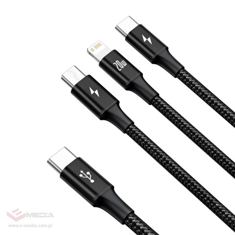 Kabel Baseus Rapid Series 3w1 USB-C - USB-C / Lightning / micro USB 20W PD 1.5m - czarny