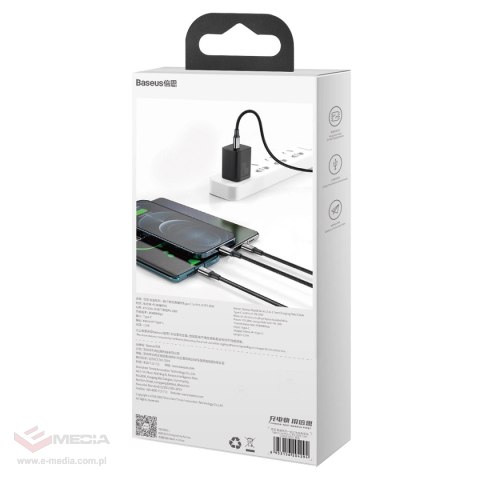 Kabel Baseus Rapid Series 3w1 USB-C - USB-C / Lightning / micro USB 20W PD 1.5m - czarny