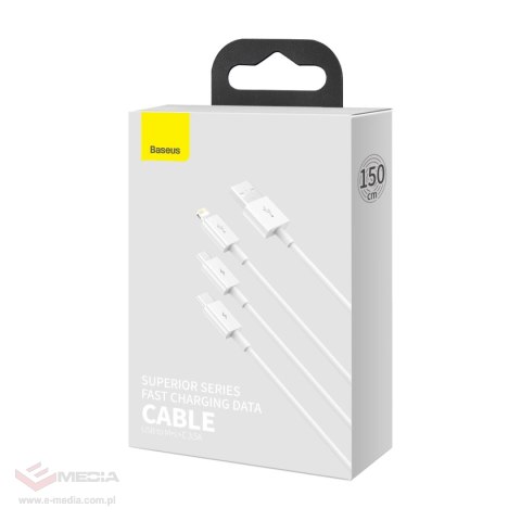 Kabel Baseus Superior Series USB-A - USB-C / Lightning / micro USB 3.5A 0.5m - biały