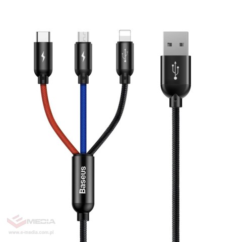 Kabel Baseus Three Primary Colors 3w1 USB-A - micro USB / Lightning / USB-C 3.5A 0,3 m - czarny