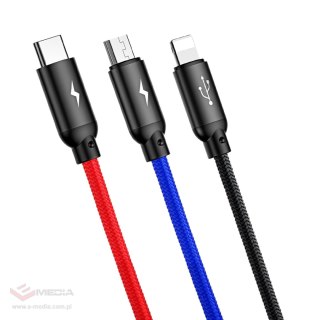 Kabel Baseus Three Primary Colors 3w1 USB-A - micro USB / Lightning / USB-C 3.5A 0,3 m - czarny