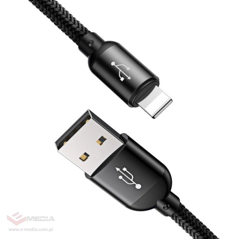 Kabel Baseus Three Primary Colors 3w1 USB-A - micro USB / Lightning / USB-C 3.5A 0,3 m - czarny