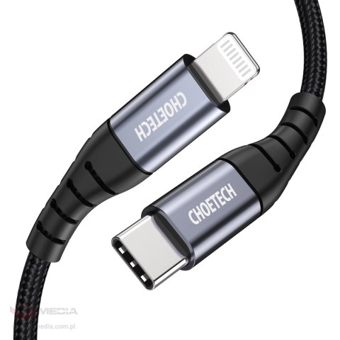 Kabel Choetech IP0039 USB-C / Lightning MFi 480Mb/s 3A 1.2m - czarny