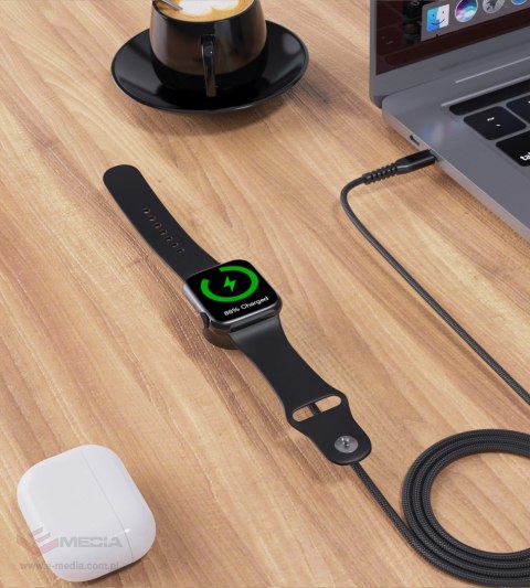 Ładowarka bezprzewodowa Choetech T319 MFI o mocy 5W, do Apple Watch + kabel USB-C - czarna