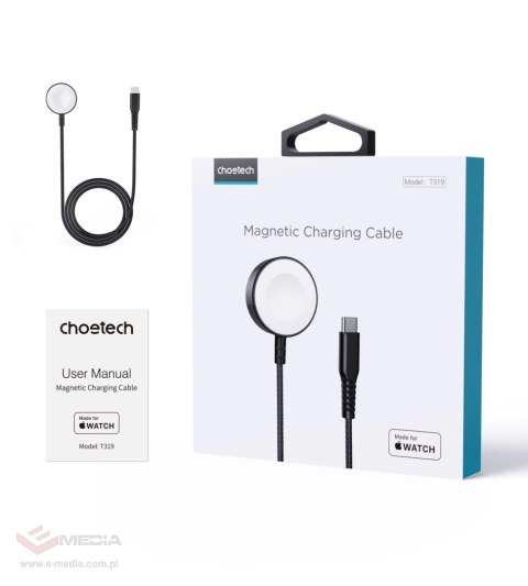 Ładowarka bezprzewodowa Choetech T319 MFI o mocy 5W, do Apple Watch + kabel USB-C - czarna