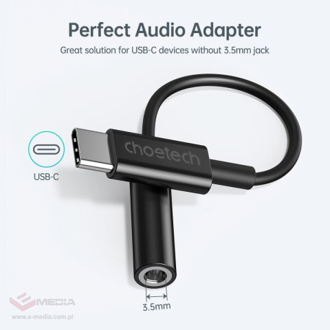 Przejściówka Choetech AUX003 USB-C / DC 3.5mm audio - czarna