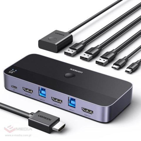 Przełącznik KVM Ugreen CM664 HDMI switch 2w1 - czarny