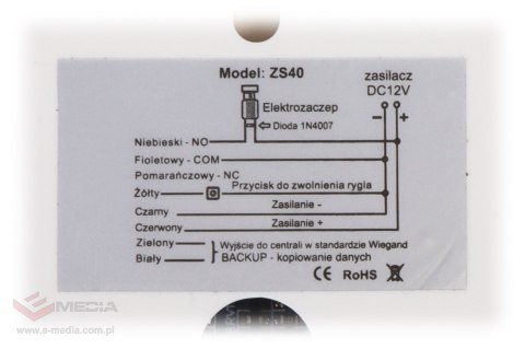 ZAMEK SZYFROWY ZS40W VIDOS