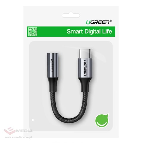 Adapter Ugreen AV161 do słuchawek mini jack 3,5 mm (żeński) / USB-C (męski) 10 cm - szary